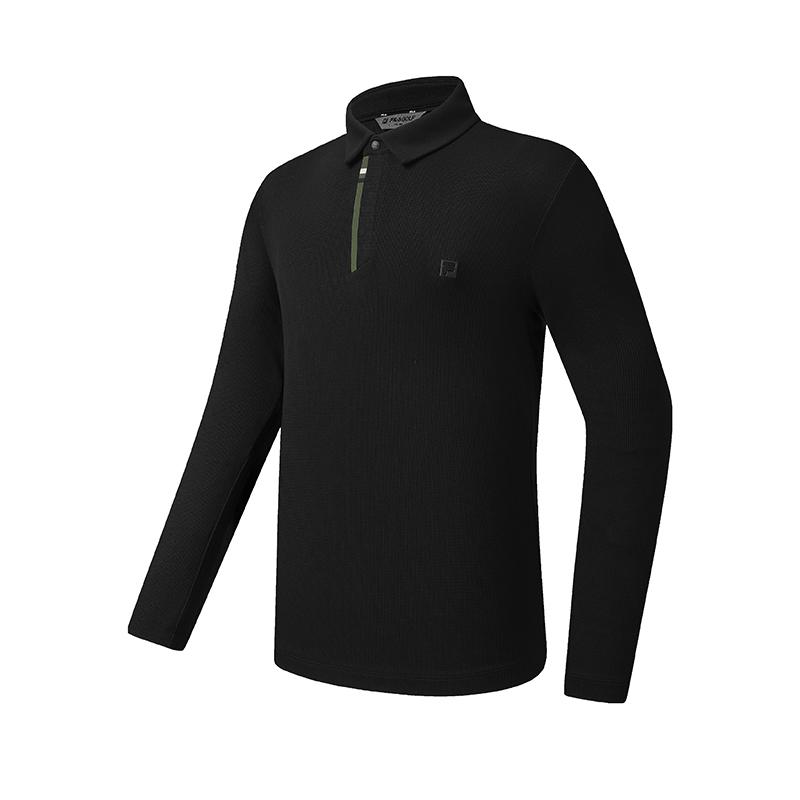 FILA Golf Series Fashion Sports Comfortable Solid Color Knit Long Sleeve Polo Shirt Men tops A11M545201FBK