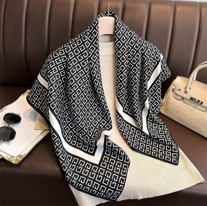 Versatile British-Style Silk Square Scarf - 90cm Solid Color Shawl & Headscarf