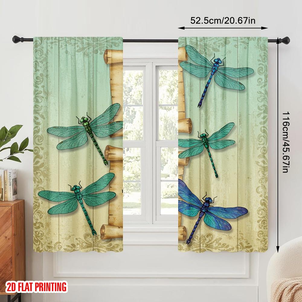 2pcs 2D Flat Printing Window Drapes Dragonfly Scroll Motivational Wall Polyester Without Electricity Festive Holiday Use for All
