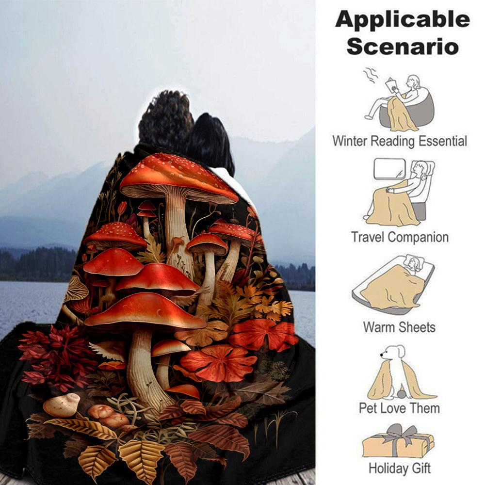 1pc Mushroom Artwork Soft Warm Throw Blanket Nap Blanket For Couch Sofa Office Bed Camping Travel,Comfortable