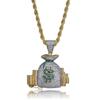 Money Bag Pendant Necklace for Men Sparkling Zircon Hip Hop Charm