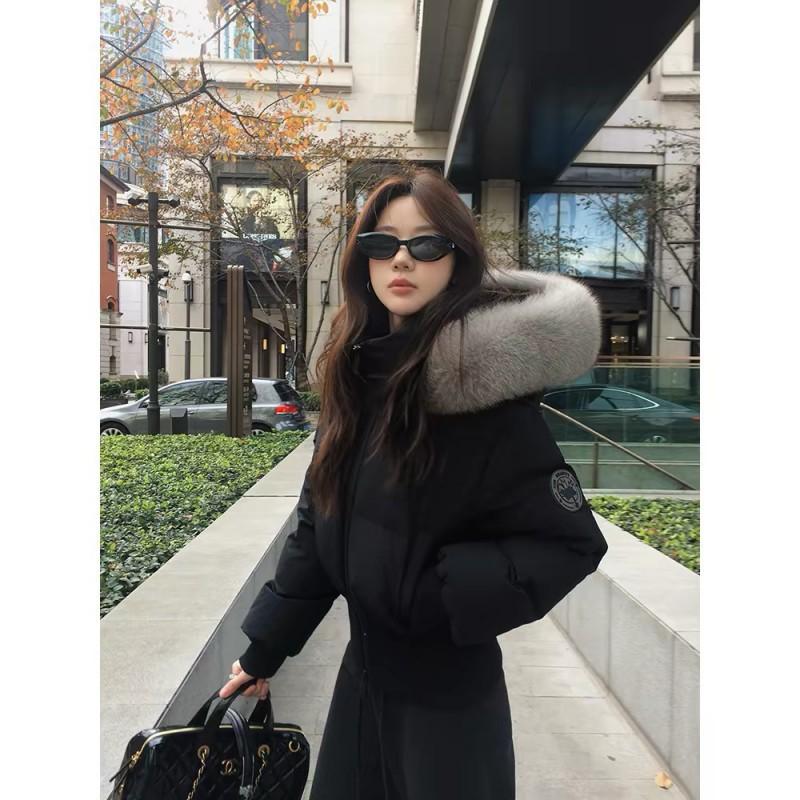 Womens Short Winter Padded Coat With Fur Hood Slim Fit Fleece Lined Warm Jacket