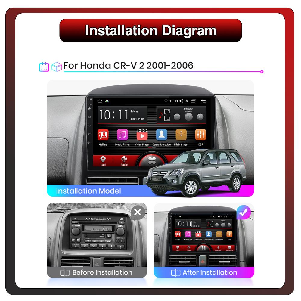 2Din Android Car-Play Car Radio,Honda CR-V II 2002-2006,Multimedia Player Head Unit Stereo GPS Navigation BT WIFI,1+16GB