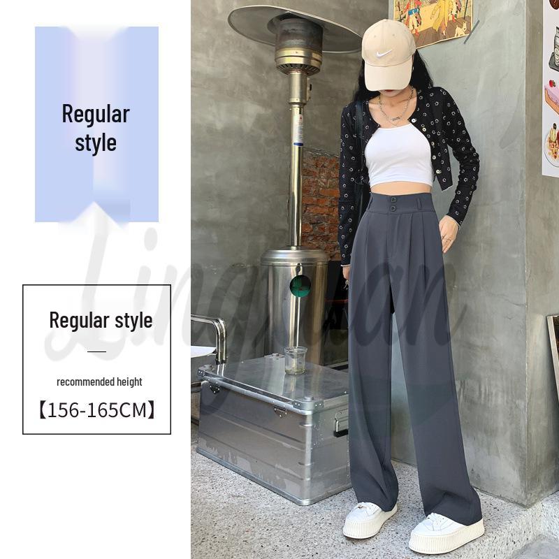 

High-Waisted Wide-Leg Pants for Women - Spring/Autumn Slimming Drape, Straight-Leg, Floor-Length, Double-Button Casual Suit Style. 2XL