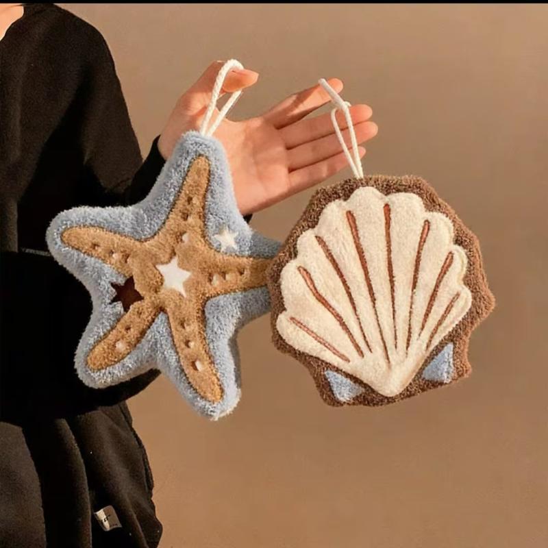 1 Pièce Forme Étoile de Mer Mignonne Super Absorbante Douce Serviette à Main Pour Salle de Bain Cuisine Lavage des Mains Chiffon Pratique à Suspendre