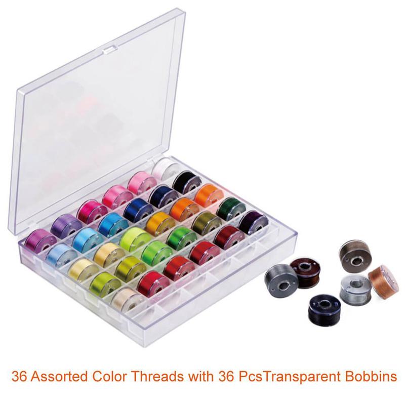 36Pcs Sewing Machine Bobbins Thread Spools Case With Threads for Singer Brother
