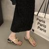 Women's Fashion Low Heel Sandals Women's Summer New Square Head Clip Toe Metal Square Buckle Temperament Flip-flops 2025