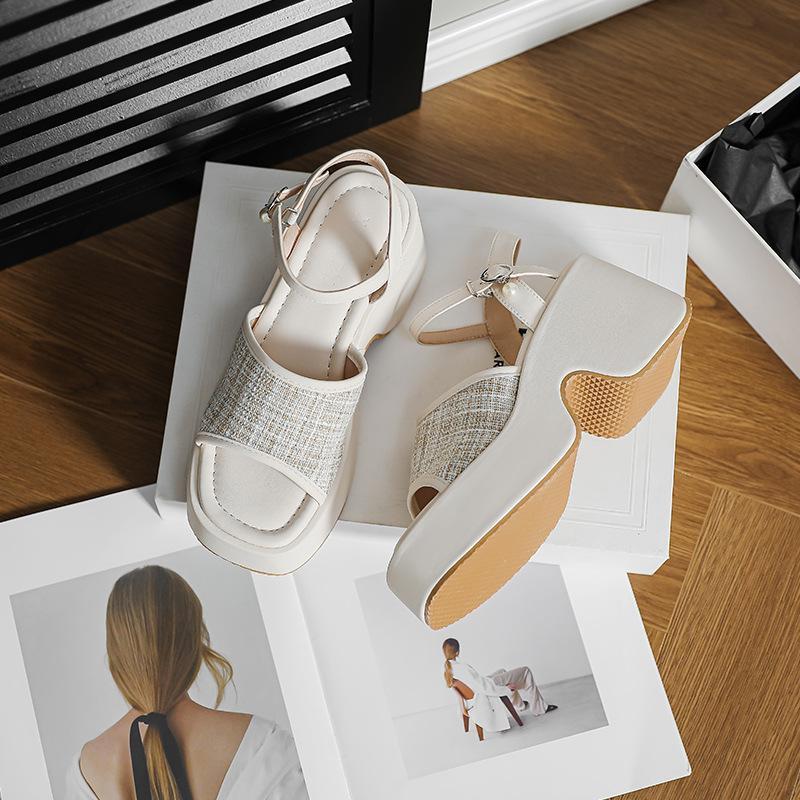 

Thick-soled wedge heels, new thick-heeled waterproof table sandals in summer 2025, with skirts and cool slippers 34 бежевый