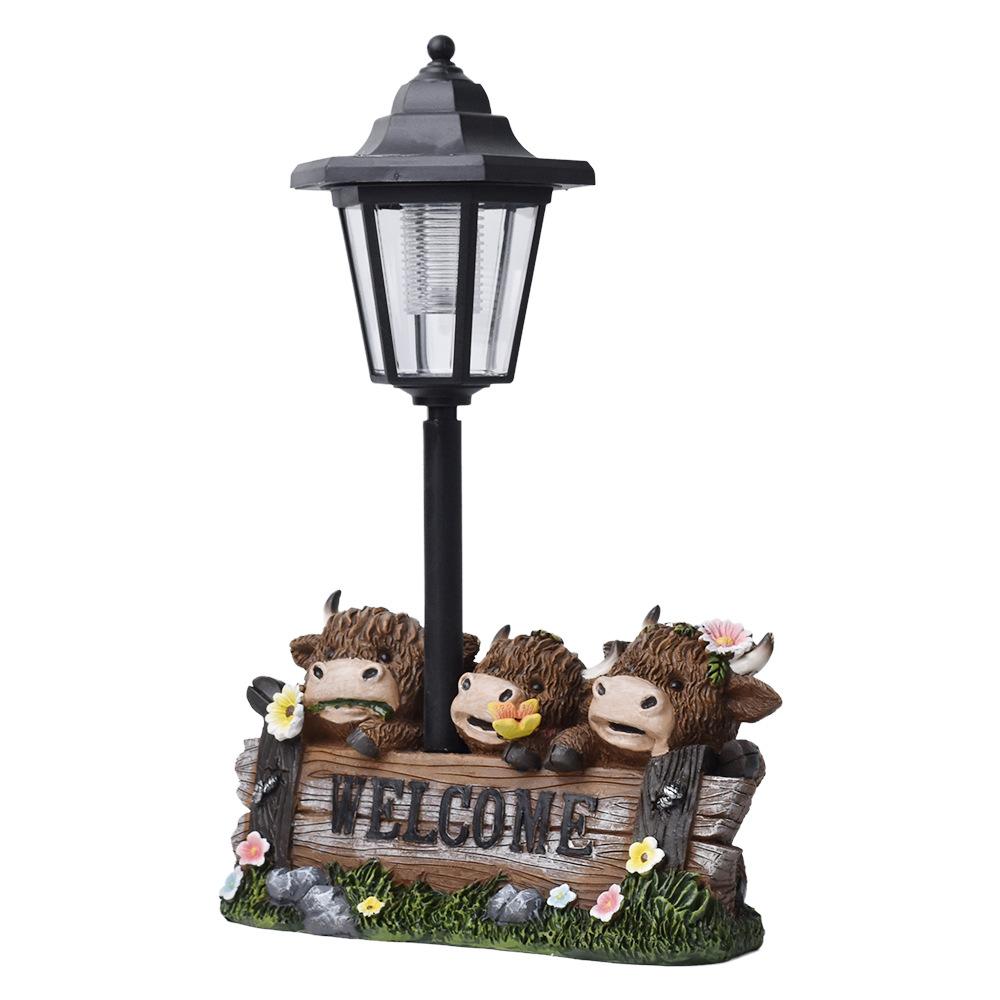 JYL TS/106,Yak Welcome Sign Garden Statue Highland Cow Solar Garden Decor Resin Craft
