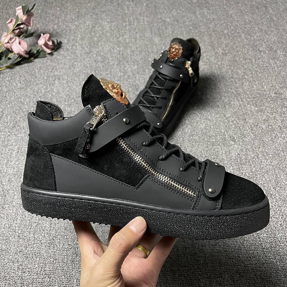 Brand designer burst high top shoes men's leather metal buckle decoration trend all match casual shoes 4