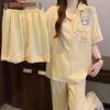 Cartoon Plaid Thin Cloud Cotton Pajamas Women'S Summer Short-Sleeved Three-Piece Japanese Loungewear