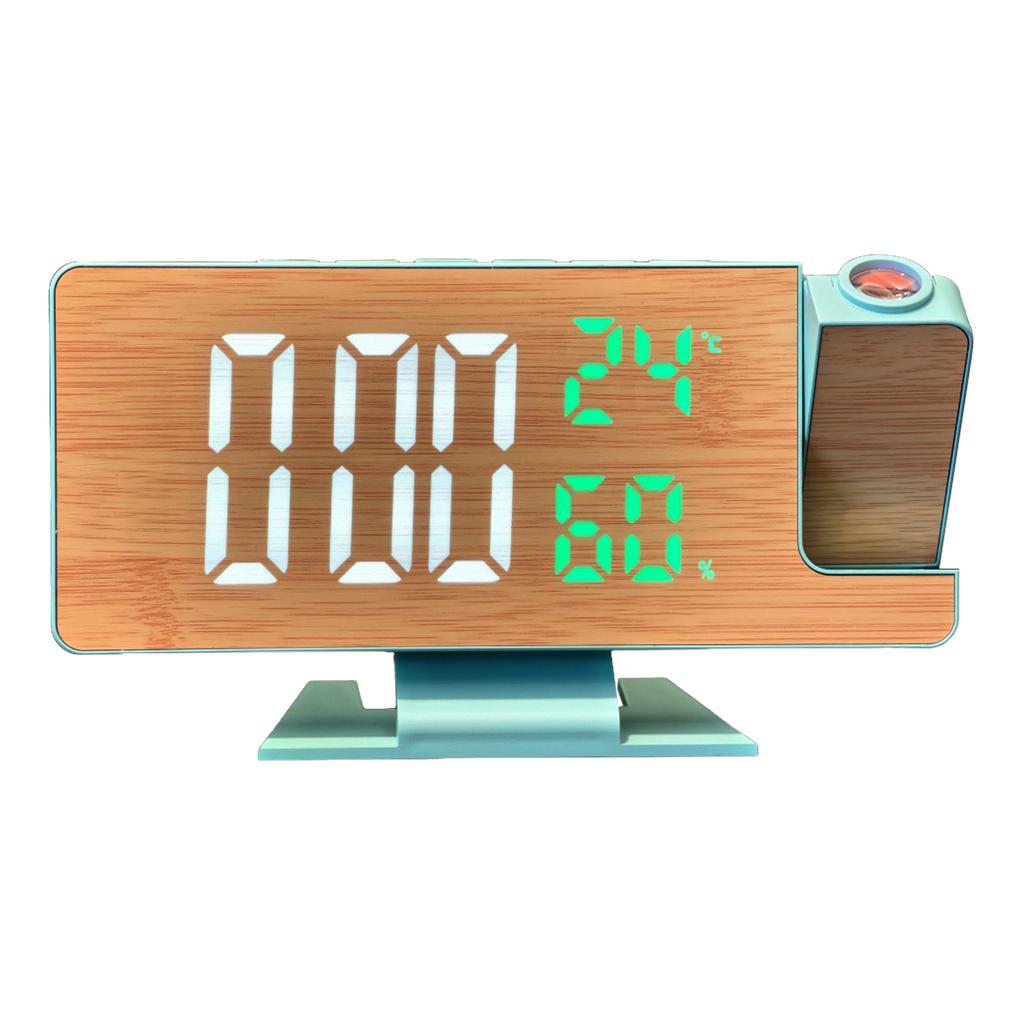 Large Display Wood Pattern LED Alarm Clock with Rotating Projectors And Temperature Humidity Display Snooze Function