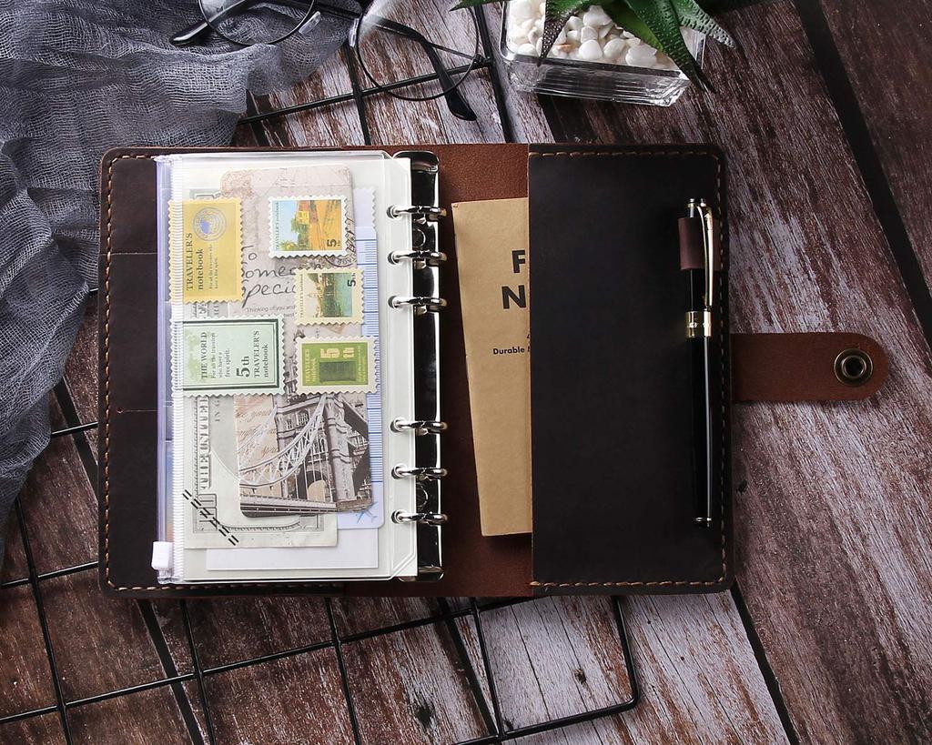 CEETOL A6 Size Personal Genuine Leather Notebook Original 3 Memo Card Business Office Graduation Retirement Job Offer Promotion Coffee Planner, Cover,