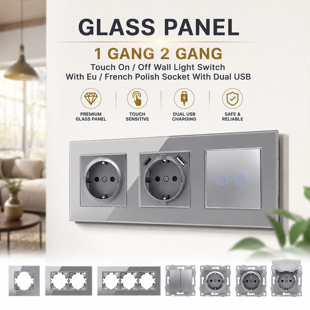 1Pcs Dual USB Fast Charge Panel Wall Switch EU French Socket Module  for EU Standard Wall Mount DIY