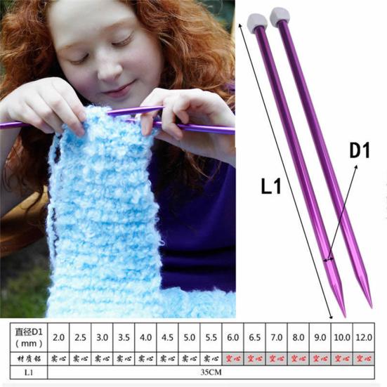 2 Pcs Aluminum Single Point Knitting Needles Pins Straight DIY Weaving Tool