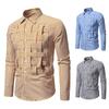 Men's Casual Solid-color Long-sleeved Shirt, Men's Button-style Striped Woven Stand-up Collar Shirt