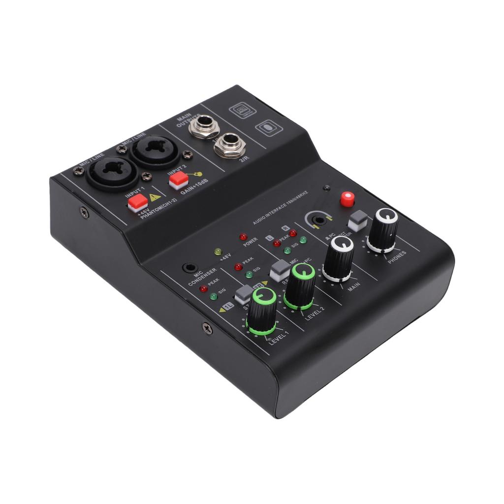 Mixer de Som de 2 Canais Controlador DJ com Múltiplas Entradas Alimentação MP3 Saída Botões de Controle Independentes Metal para Gravação Palco Perfor