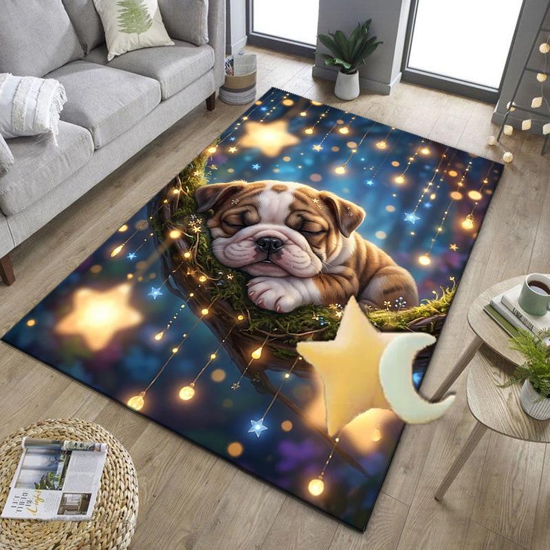 Cartoon Bulldog Stars Office Rug Chair Mat, Entryway Carpet, Suitable for Front Door, Bedroom, Living Room, Desk, Holiday Gift