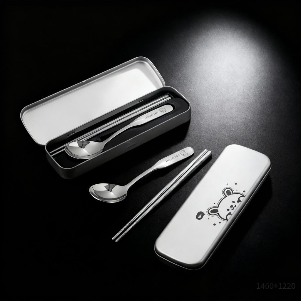 3pcs/set Outdoor Portable Dinnerware 316 Stainless Steel Chopsticks Spoons Set With Box Reusable Cute Flatware For Kids Students