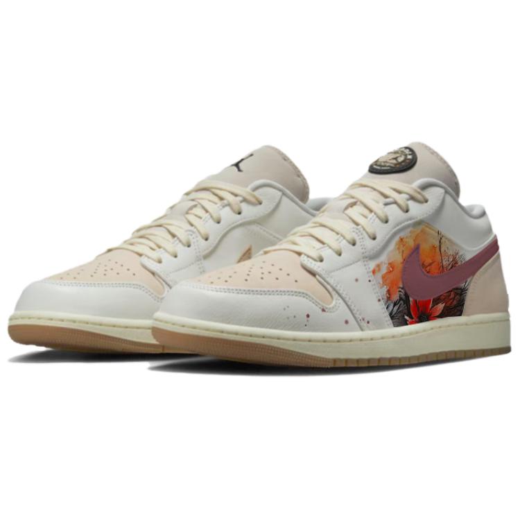 Jordan Air Jordan 1 Abrasion Resistant Low top Vintage Basketball Shoes Unisex White Brown IB8855-121(Team181-)