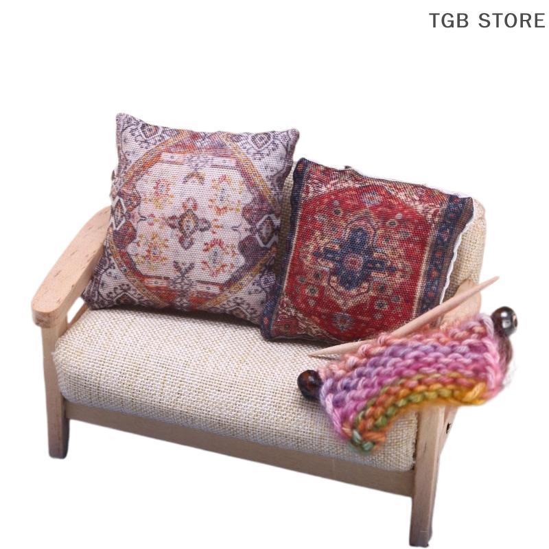 2 Peças 1/12 Almofadas Bohemian Miniatura Fofas Brinquedos de Móveis para Casa de Bonecas Acessórios para Sofá Cama