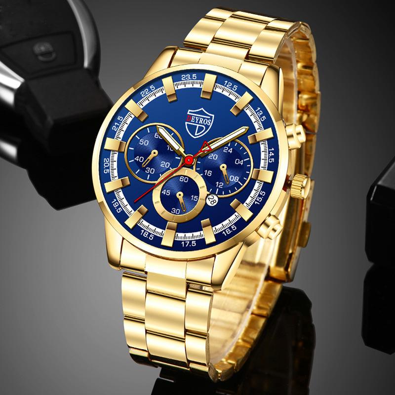 DEYROS Fashion Men's Watches Casual Business Men's Calendar Quartz Watches Men's Stainless Steel Strap Wristwatch