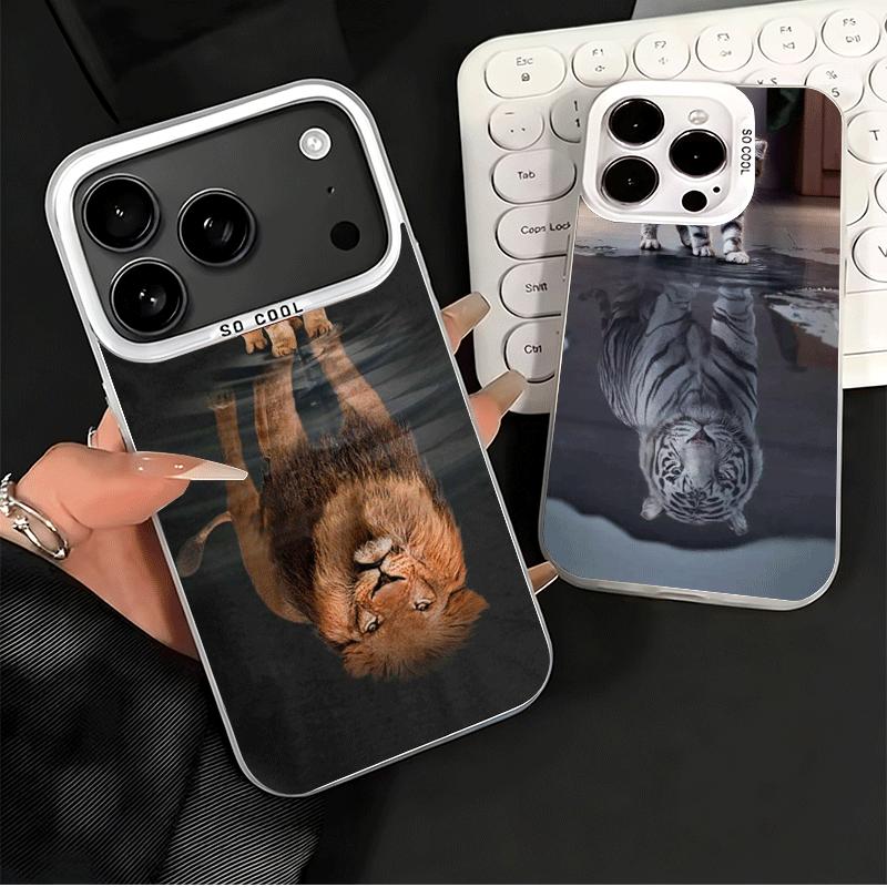 Cat Reflects Tiger Cool Soft Phone Case for iPhone 15 16 17 Pro Max 17Air 16E 14 Plus 13 12 Mini Shockproof Cover Back Shell
