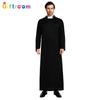Elegant All-black Long Robe For Men Perfect For Western-themed Halloween Parties And Stage Performances