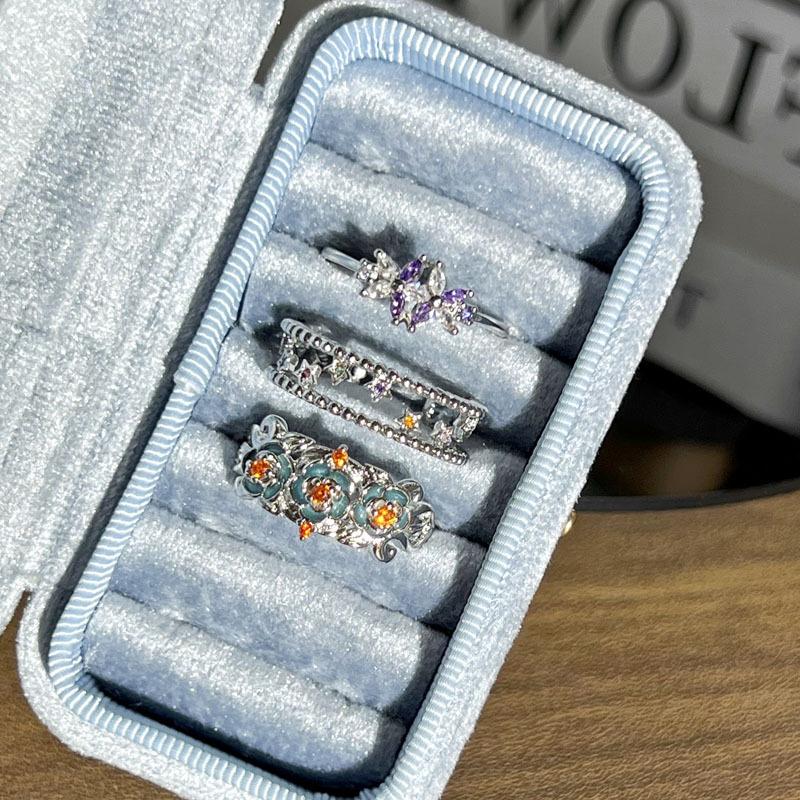 European and American fashion hollow star luxury retro ethnic style flower pleated ring femininity adjustable index finger ring