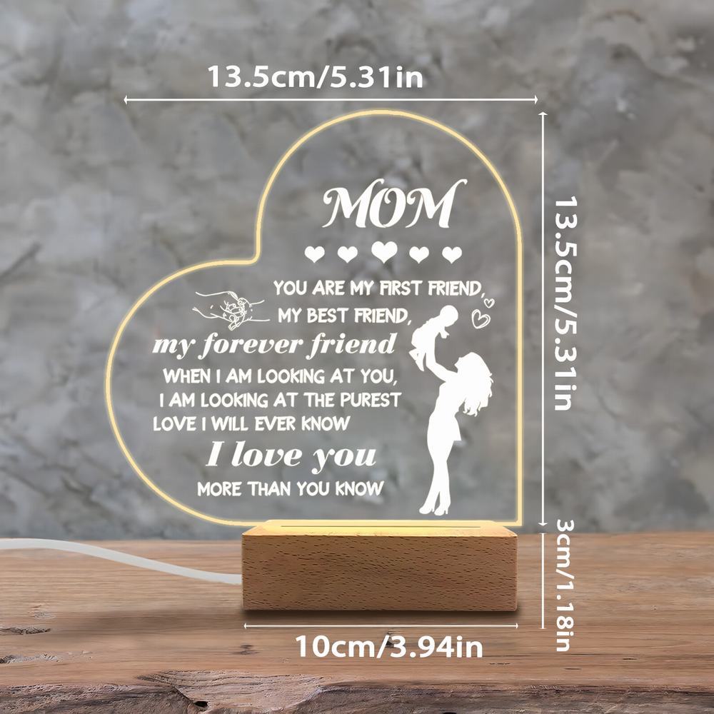 1PC Acrylic Luminous Ornament Photography Accessories, USB Base, Mom Thank You Gift, Heart Figurines
