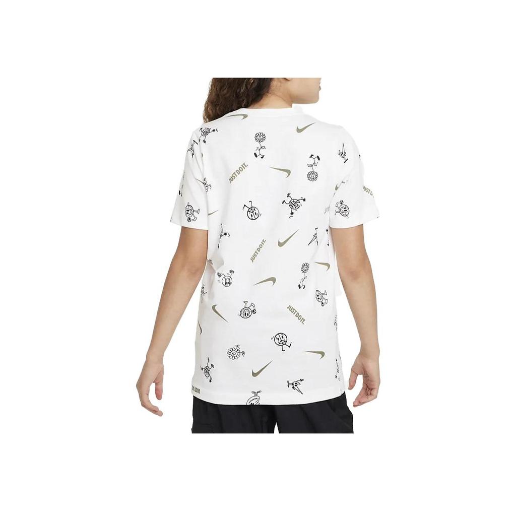 Nike Kids Logo Print Round Neck Short Sleeve T-Shirt Kids Tops White FD3968-100