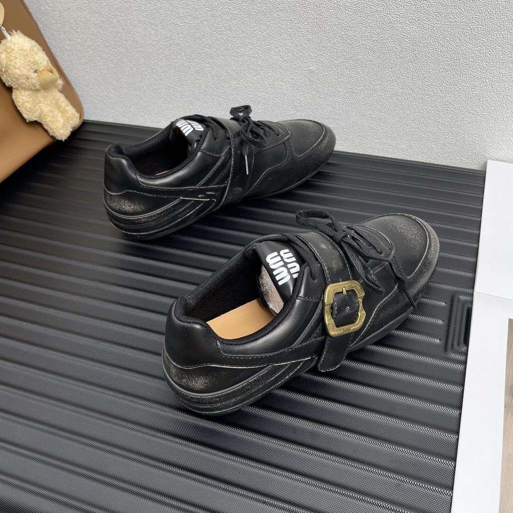 Leather loafers women's early autumn new retro versatile lace-up belt buckle small leather shoes