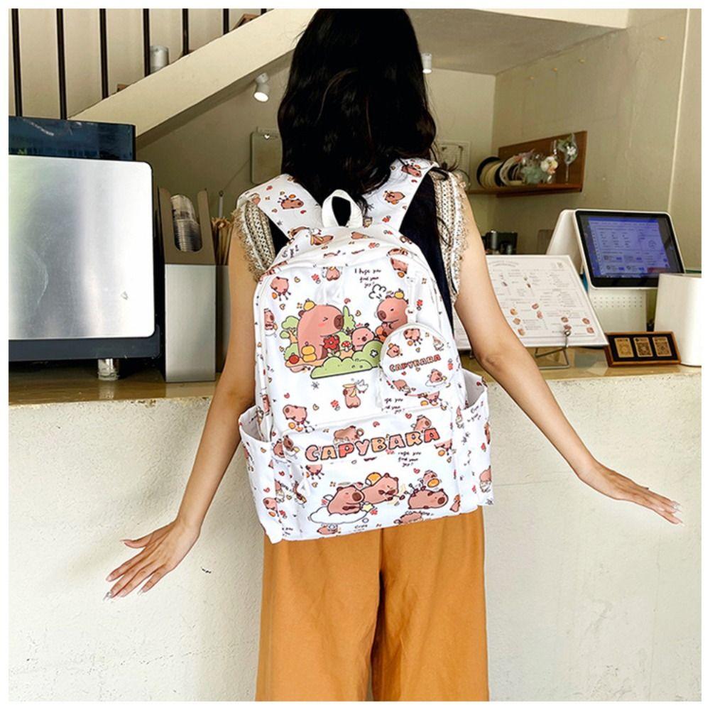 Multi-Compartment Cartoon Animal School Bag Waterproof Capybara Student Bag  Gifts