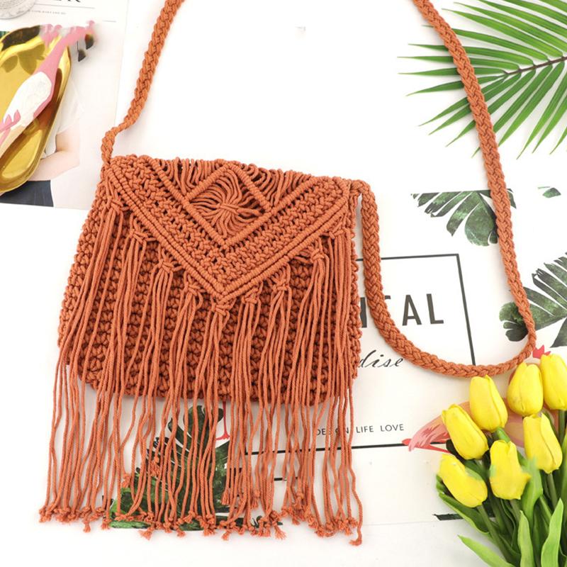Handgefertigte Baumwollgewebte Gestrickte Quasten Umhängetasche Vintage Schulter Umhängetasche Damenmode Strand Sommer Handtaschen 2023 Tasche