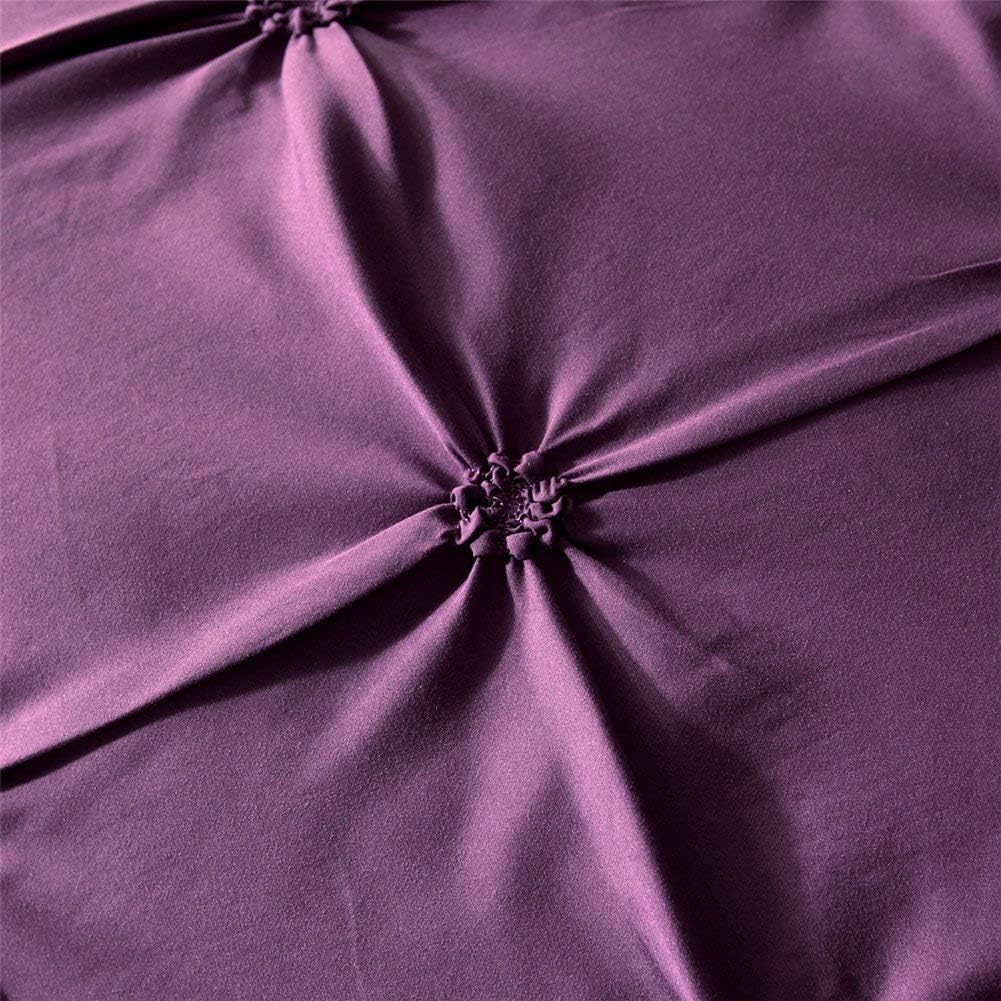 Feelyou Raffung Bettbezug Set King Size Lila Pinch Pleat Bettbezug Tuft-Design Bettwäsche Set Reißverschluss Weiches Polyester Bettdeckenbezug mit