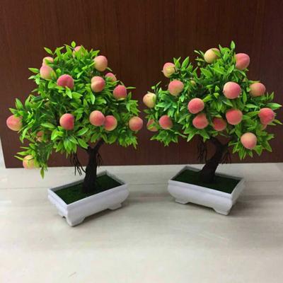 Conservation Fraîcheur Plastique Naturel Bonsaï Artificiel Pêcher Faux Réaliste avec Pot Décoration de Maison