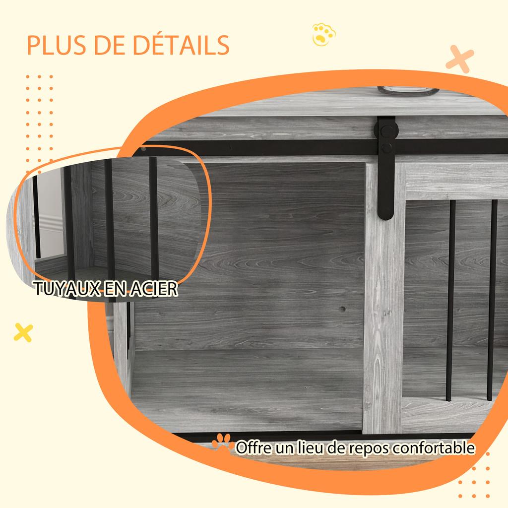 Indoor Dog Crate, Sliding Door, Wood-Effect Metal, 57 x 80 x 54 cm
