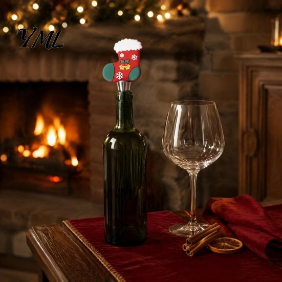 Stainless Steel Wine Stoppers Christmas Bottle Stopper, Reusable Cork, Decorative PVC Cartoon Preservation Tools Toppers Design, Airtight Sealing