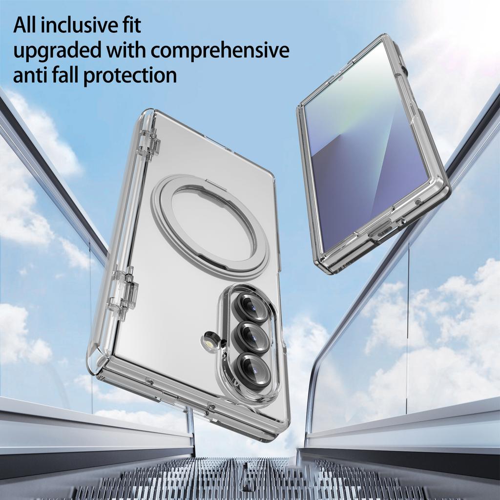 360° Rotating Magnetic Bracket Holder Hinge Magsafe Case for Samsung Galaxy Z Fold 7 6 Tempered Screen Glass Film Protect Wireless Charging Hard Cover