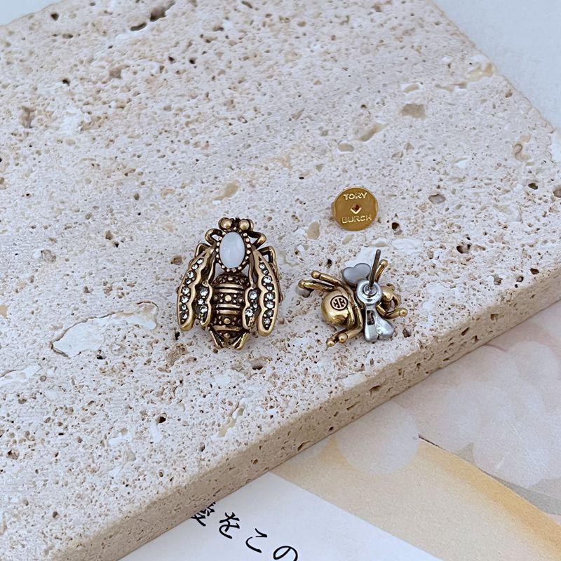European & American Fashion Asymmetrical Matte Gold Rhinestone Spider Bee Stud Earrings