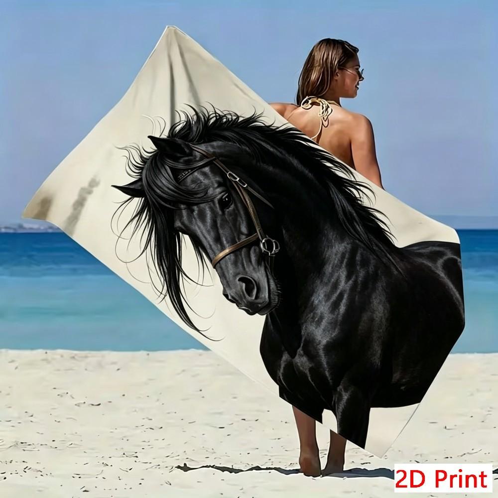 Asciugamano da Spiaggia in Microfibra Artistico con Cavallo Grande Stallone Maestoso Asciugamano da Bagno Unico Asciugatura Rapida Tappetino per Piscina Sovradimensionato Coperta da Bagno Schizzo