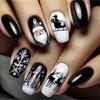 24Pcs Glossy Acrylic Christmas Press On Nails Full Cover Stick On Nails with Winter Holiday Designs Full Cover