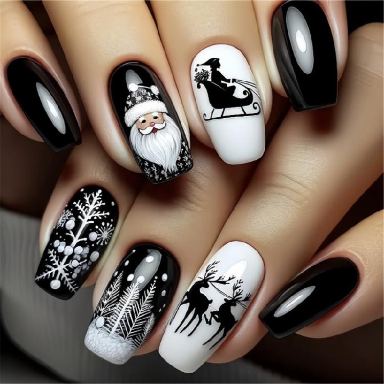 

Holiday Inspired Press On Nails with Christmas Tree and Reindeer Designs Glossy Acrylic Nails Full Cover 24Pcs 1