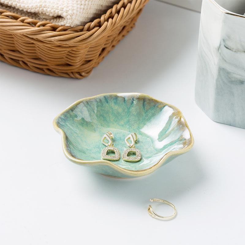 Lotus Leaf Ceramic Jewelry Tray - Decorative Home Ornament.