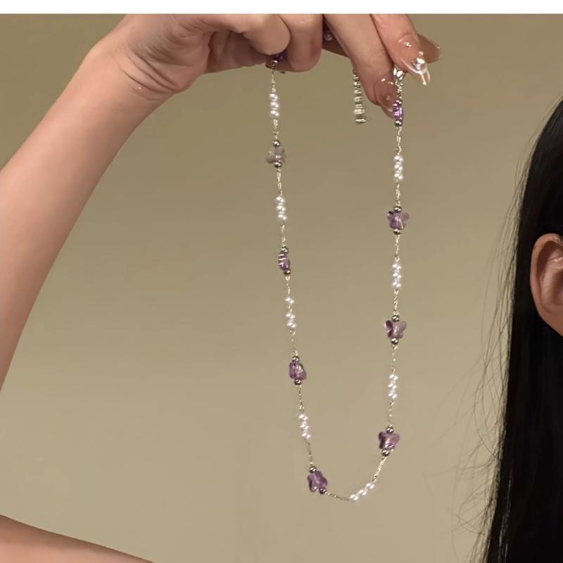 

Korean Pearl Butterfly Necklace Women s Simple Accessories Necklace For Women Party Accessories Gift фіолетовий