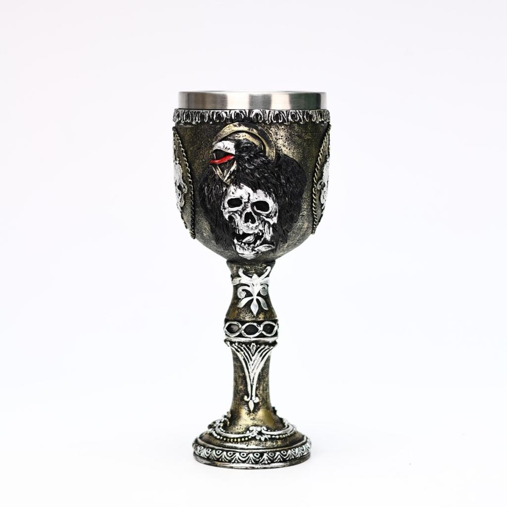Medieval Goblet Dragon Chalice Silver Skulls Bones Fantasy Dragon Blood Wine Goblet Stainless Steel Halloween Coffee Beer Cup