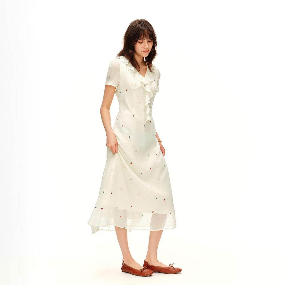 Eiaenlei Ar_Embroidery Frill V-Neck Dress