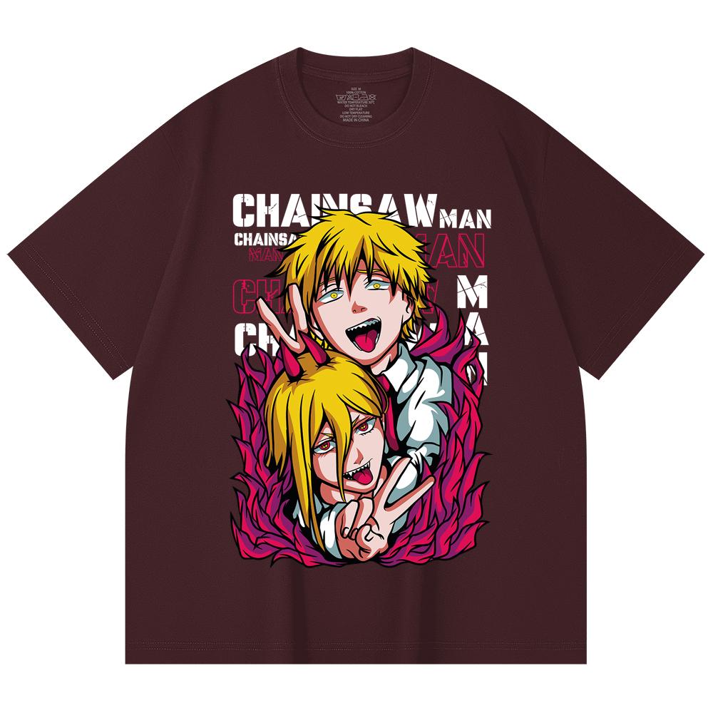 

230 Gsm 100% Cotton Chainsaw Man V39 Denji Power Print Unisex Heavy Cotton T Shirt 2XL