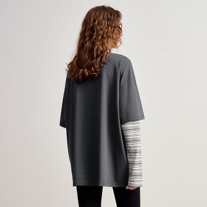 Chuyu Faux Two-Piece Striped Lyocell Cotton Long Sleeve T-shirt