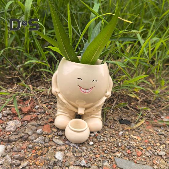 Smiling Face Planter Pot Resin Cartoon Head Flowerpot Indoor Outdoor Cactus Succulent Plants Container Home Balcony Garden Decoration